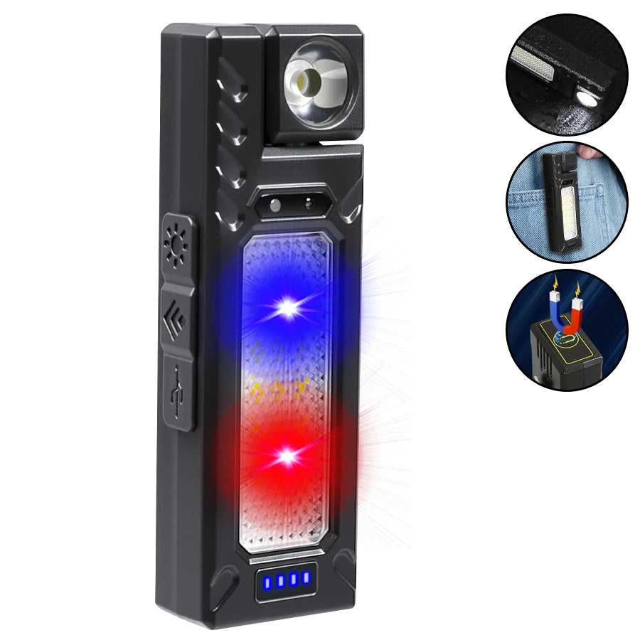 Mini COB LED Flashlight Head Rotation Magnetic Torch USB Rechargeable