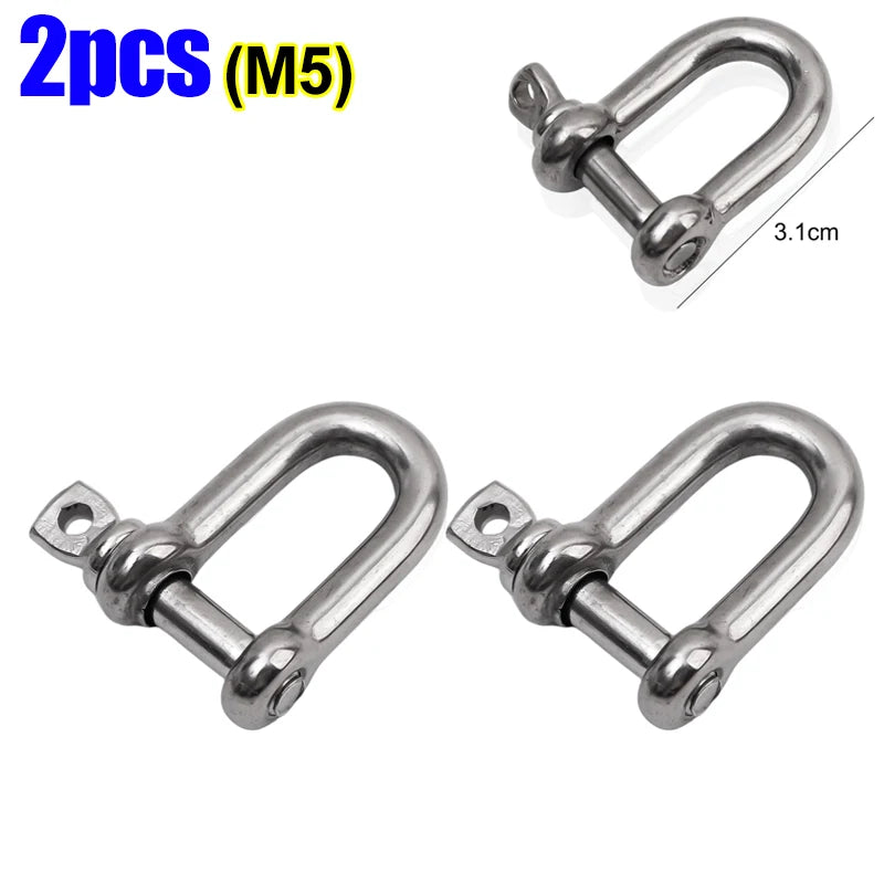 Stainless Steel D Link Shackle Ring Hooks Lifting Shackle Lock Wire Rope Clips D-Type Rigging Shackle Hooks Boat Hardware Tools