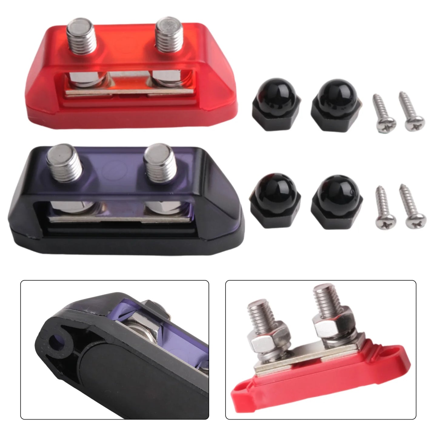 12V-48V Bus Bar M8 M10 DC Bus Bar Stainless Steel Studs Polycarbonate Plastic Cover Power Distribution For Yachts