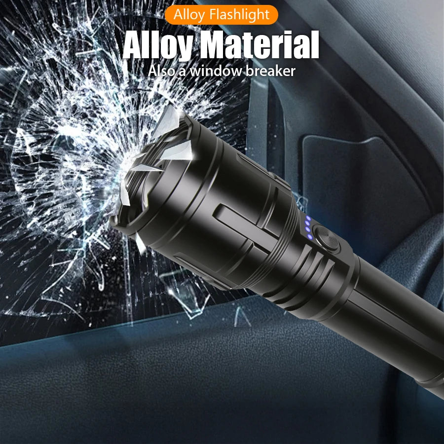 Super Bright Flashlight with Flame Ignition Type-C Rechargeable Outdoor Zoomable Aluminum Alloy Floodlight Camping Adventure