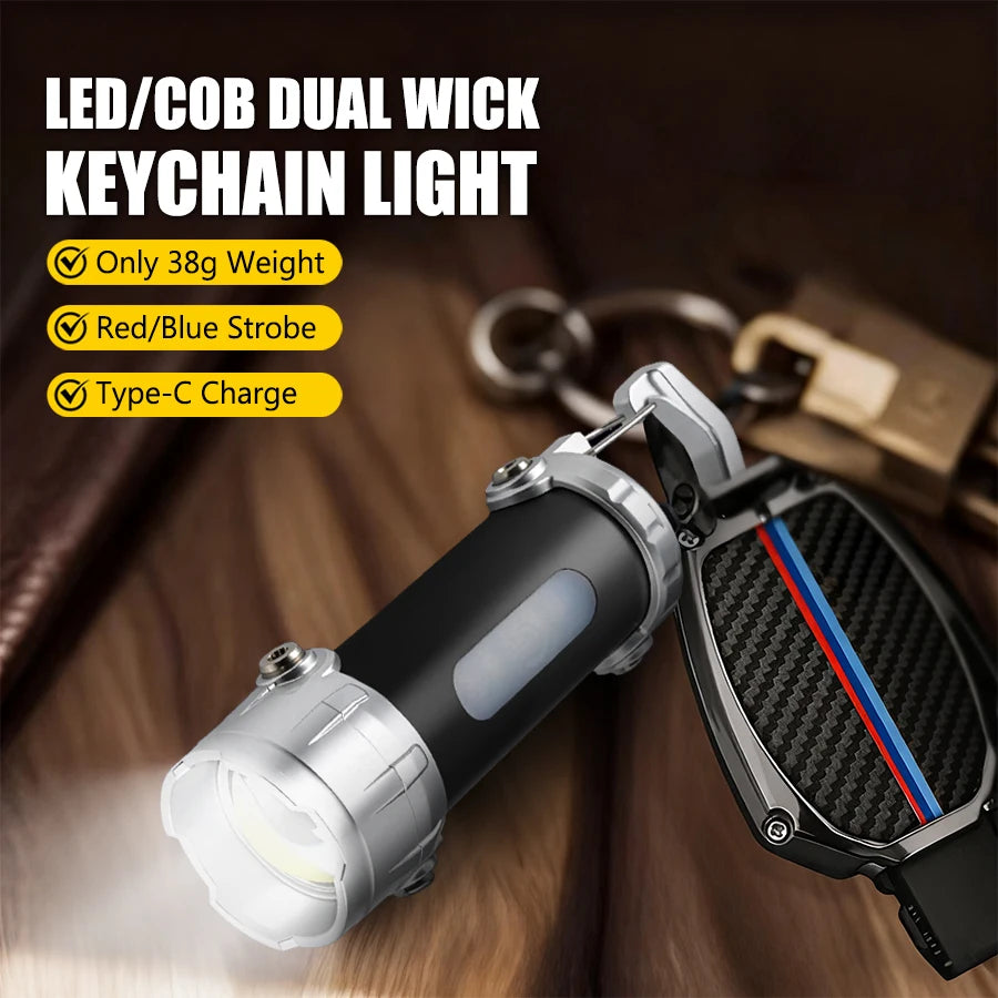New COB Keychain Work Light Rechargeable LED Flashlight Portable Hiking Light with Hook Waterproof Keyring Camping Pocket Lamp