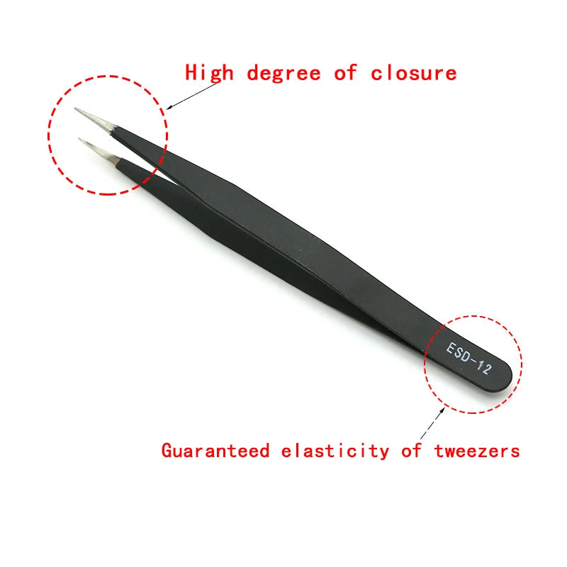 1.5mm Anti-Static Stainless Steel Tweezers – ESD Precision Set for Mobile Phone Repair