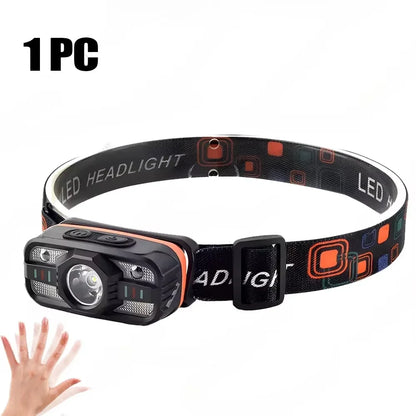 Induction LED Headlamp Type-C Rechargeable with Red Light Headlight