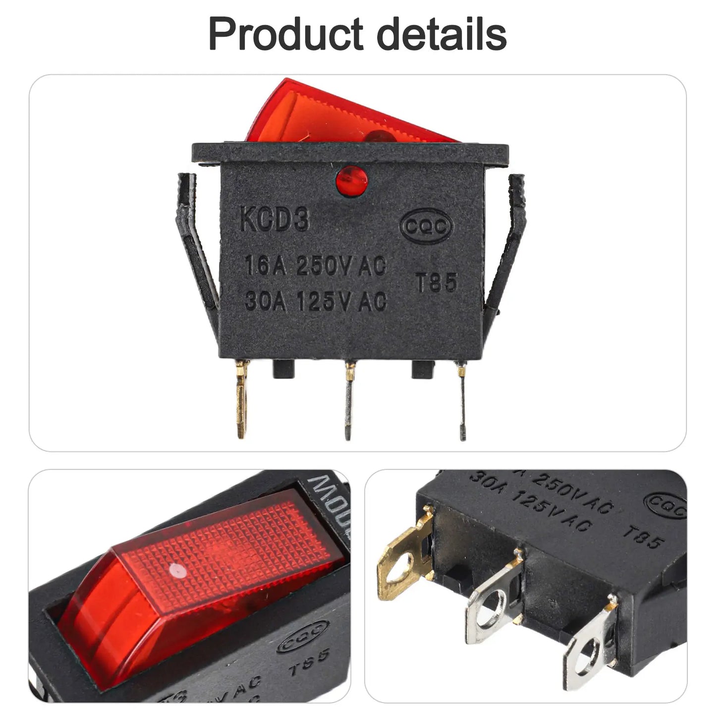 KCD3 Red Button On-Off 3Pin DPST Plastic And Metal Boat Car Rocker Switch 15A20A 250V125VAC 31x14x32mm Electrical Appliances