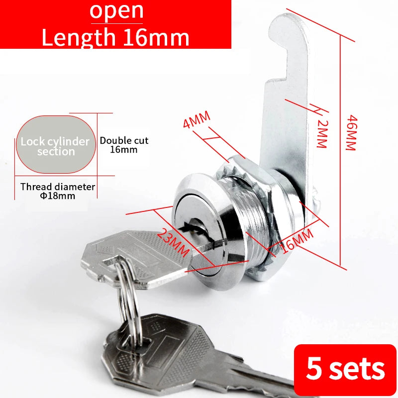 Cabinet Cam Lock Set Two-Sided Keyed Alike 16MM-30MM Cylinder Cam Locks for Mailbox File Drawer Compartment