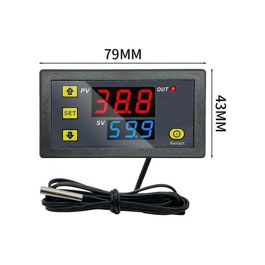 Digital LED Temperature Controller W3230 High-Precision Thermostat with Probe for Heating and Cooling, DC 12V¨C24V AC 110¨C220V