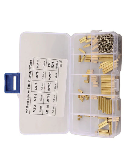 M2 Spacer Assortment Screw &amp; Nut Set 270pcs — Clear Storage Box for Electronics Assembly