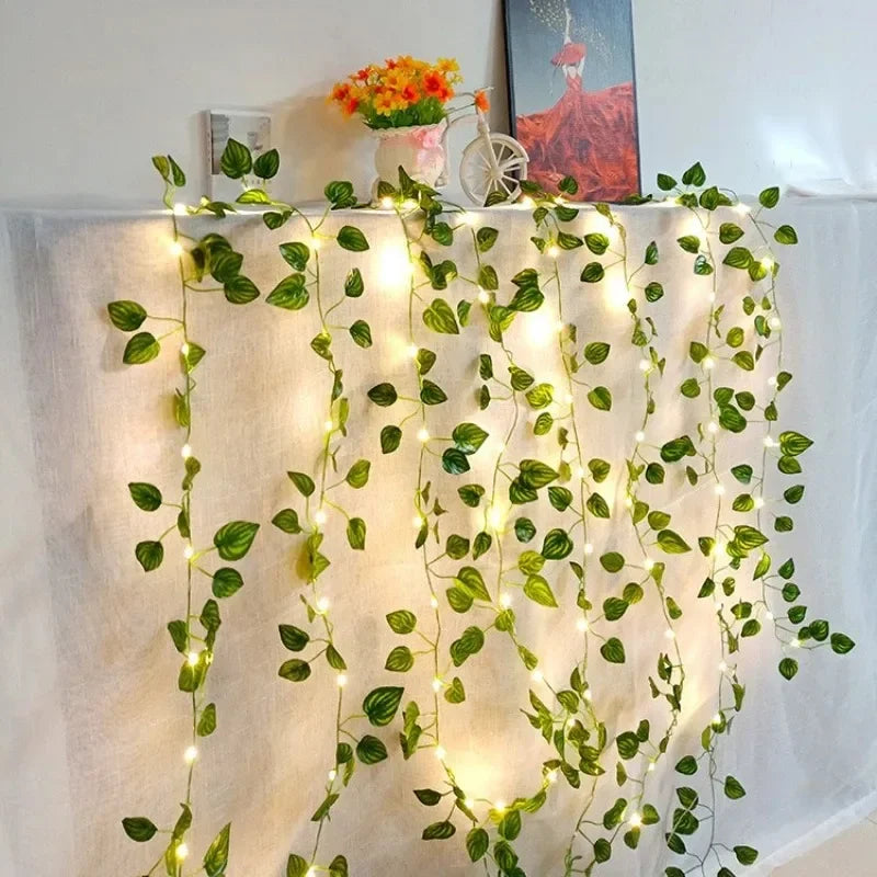 Christmas Battery Powered 2M-10M LED Ivy Fairy Lights Artificial Green Leaf String for Home Wedding Wreath Decor