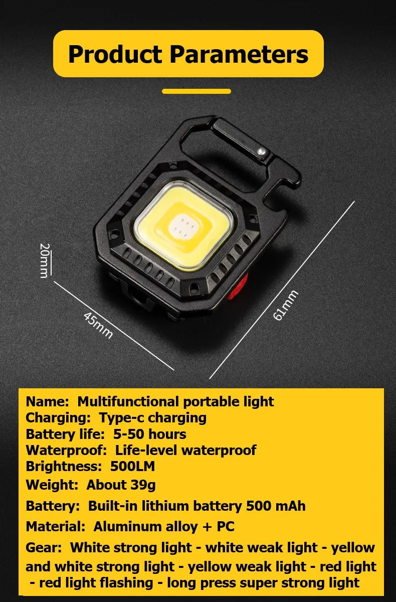 Mini Portable Led Flashlight USB Rechargeable Keychain Light Pocket Torch COB Work Lights Outdoor Camping Emergency Lamp Lantern