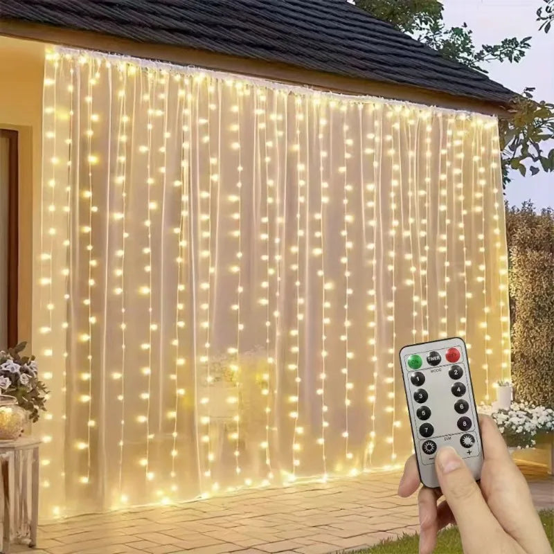 Xmas Holiday LED String Lights Remote Controlled 8 Modes Fairy Curtain USB Powered for Bedroom Living Room Decor 3x1M / 3x2M / 3x3M