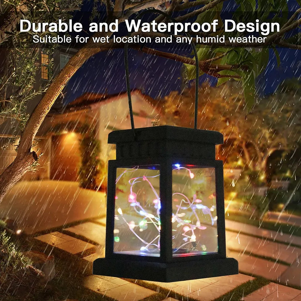 1pc LED Lantern Lamp Outdoor Garden Warm Light Waterproof Solar Powered Golden Copper Wire Hanging Lightweight