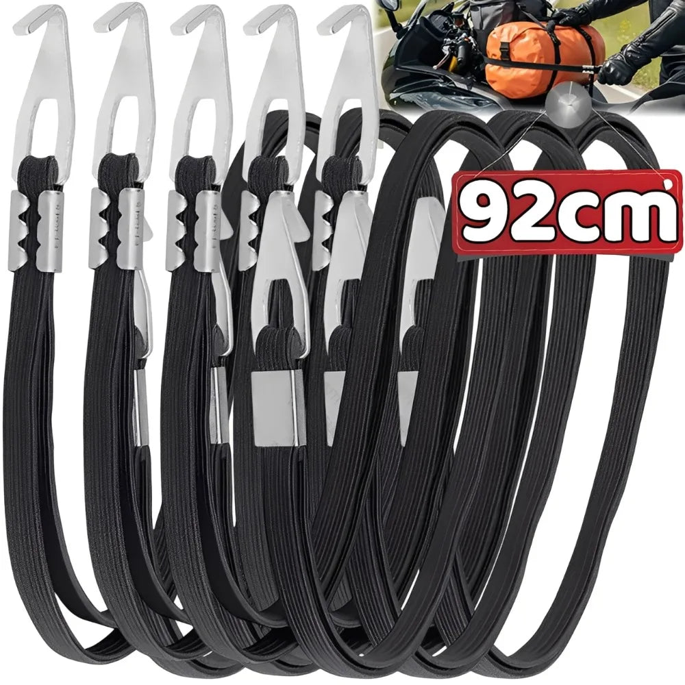 Motorcycle Luggage Strap with Aluminum Hooks Adjustable Flat Bungee Cord for Helmet Saddlebag Tie Down Elastic Cargo Rope 92cm