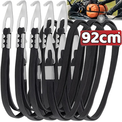 Motorcycle Luggage Strap with Aluminum Hooks Adjustable Flat Bungee Cord for Helmet Saddlebag Tie Down Elastic Cargo Rope 92cm