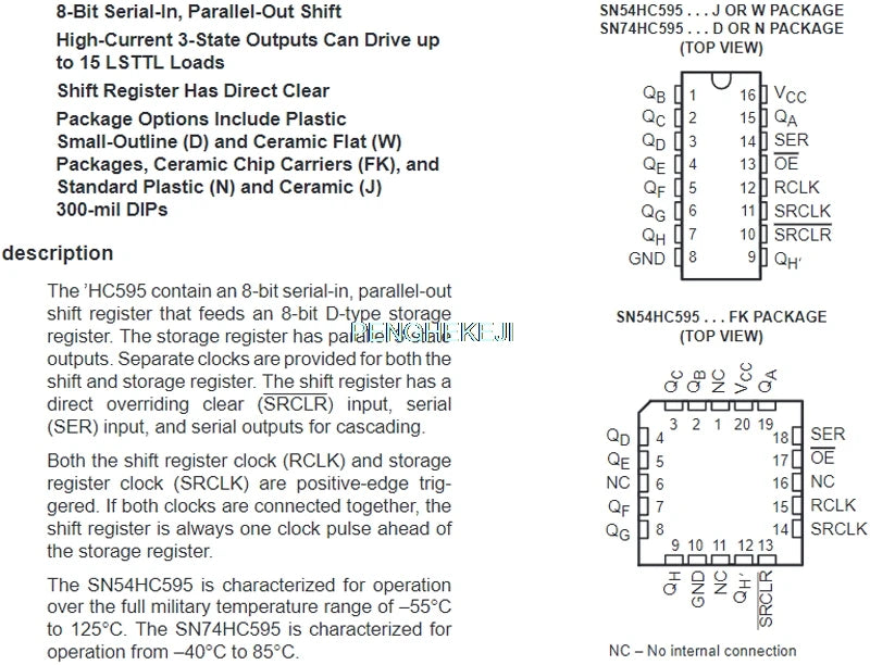 5PCS SN74HC595N DIP-16 Logic Shift Register IC 74HC595