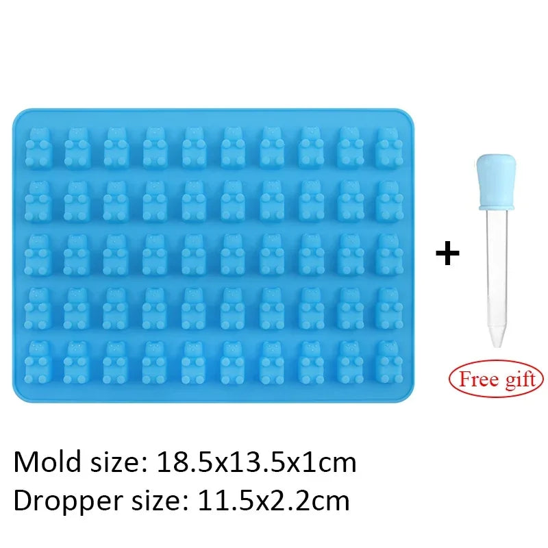 50 Grid Gummy Bear Silicone Mold with Dropper for Candy Chocolate