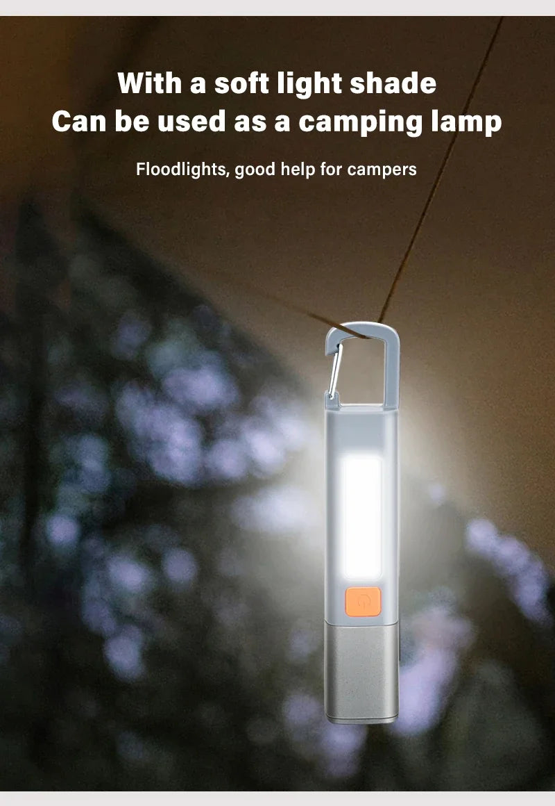 Portable Strong Light LED Zoom Flashlamp Built-in Battery USB Rechargeable with Hook Camping Hanging Lamp COB Side Lamp