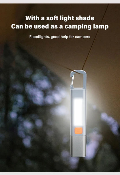 Portable Strong Light LED Zoom Flashlamp Built-in Battery USB Rechargeable with Hook Camping Hanging Lamp COB Side Lamp