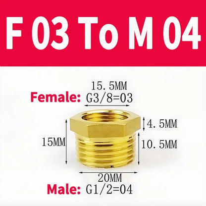 Brass BSP Reducing Hexagon Bushing Adapter Fitting Male to Female Connector for Fuel Water Gas Oil 1/8" 1/4" 3/8" 1/2" 3/4" 1"