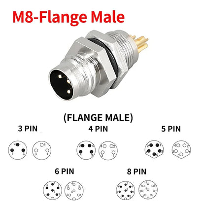 M8 Waterproof Aviation Connector Set 3–8 Pin Male Female Plug Socket for Proximity Sensor Straight Right Angle Flange Mount