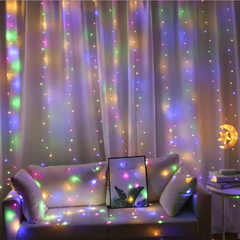 Xmas Holiday LED String Lights Remote Controlled 8 Modes Fairy Curtain USB Powered for Bedroom Living Room Decor 3x1M / 3x2M / 3x3M
