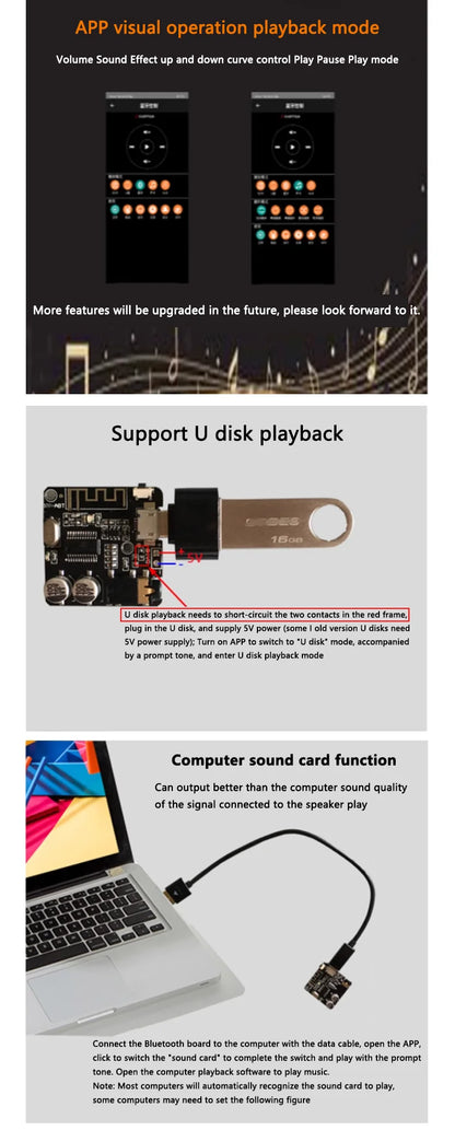 DIY Bluetooth 5.0 Audio Receiver Module MP3 Decoder Board with Car Speaker Amplifier ABT