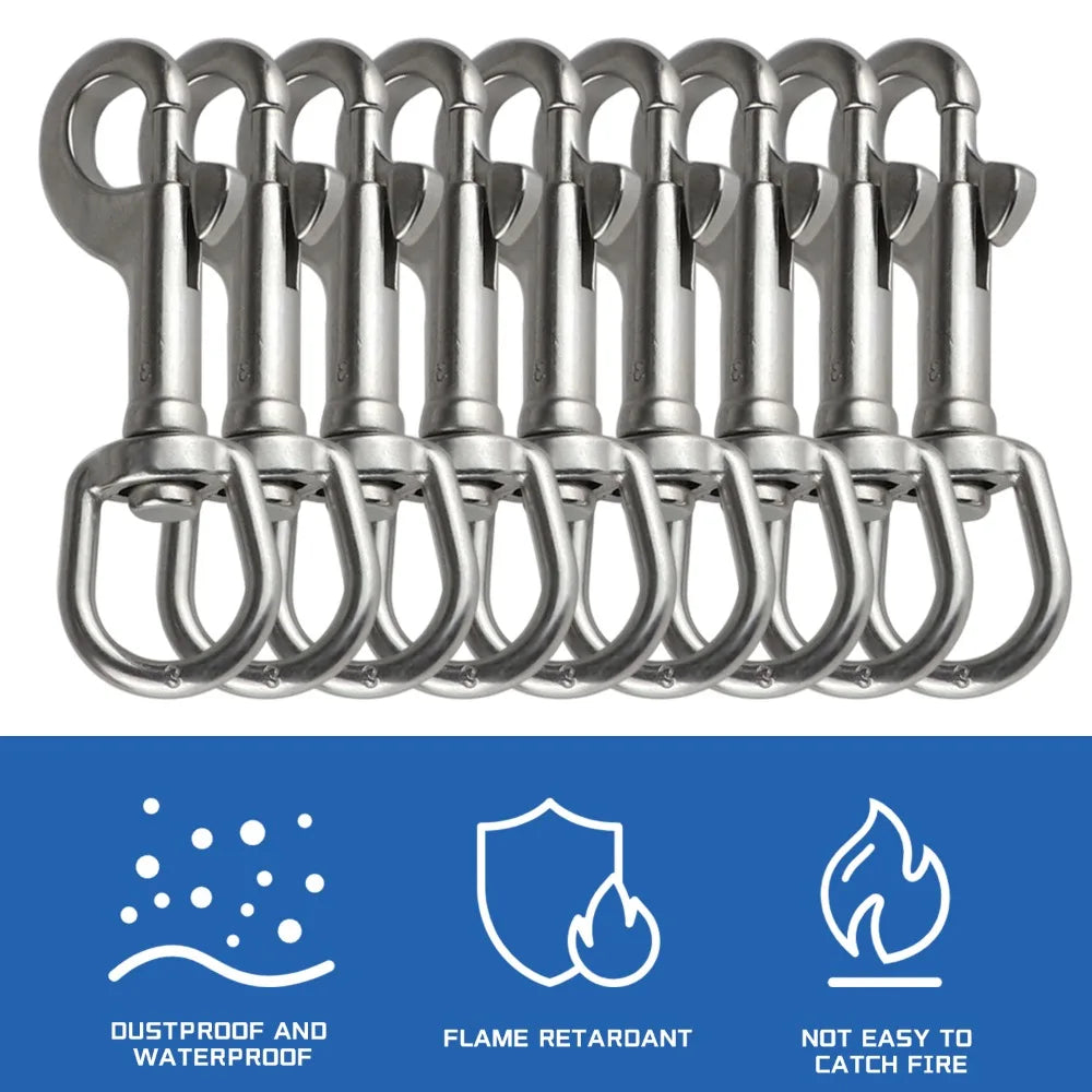 5/1pcs Stainless Steel Swivel Eye Bolt Spring Snap Hook Marine Diving D Ring Snap Hooks with Swivel for Scuba Diving Pet Leash