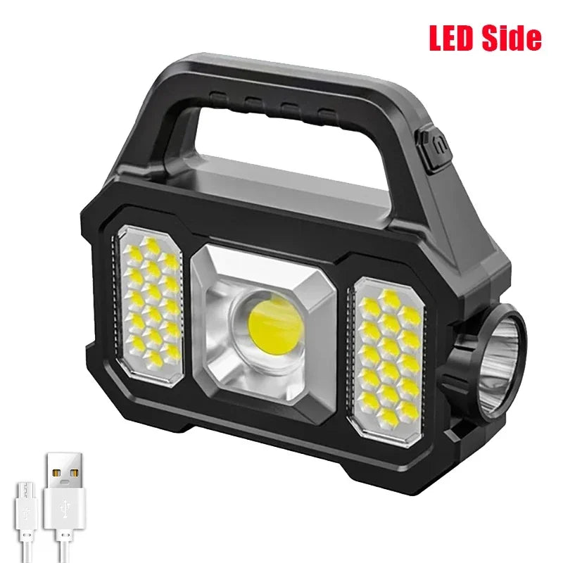 Multifunctional COB Searchlight LED Strong Light Flashlight Solar Charging Waterproof Outdoor Emergency Lighting Work Light