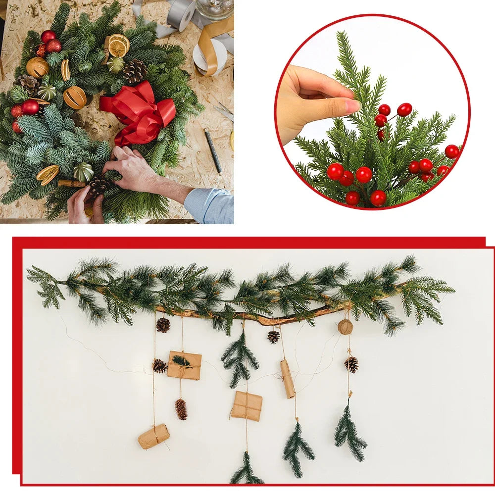 50/1PCS Christmas Artificial Branches Pine Needles Fake Plants Wreath Vine Rattan for Xmas Tree Gift Box Wedding Flowers Decor
