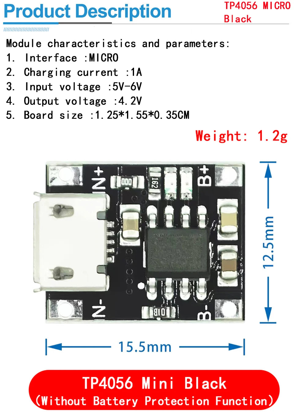 type-c/Micro USB 5V 1A 18650 TP4056 Lithium Battery Charger Module Charging Board With Protection Dual Functions 1A Li-ion