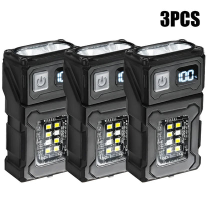 Mini COB LED Flashlight Head Rotation Magnetic Torch USB Rechargeable