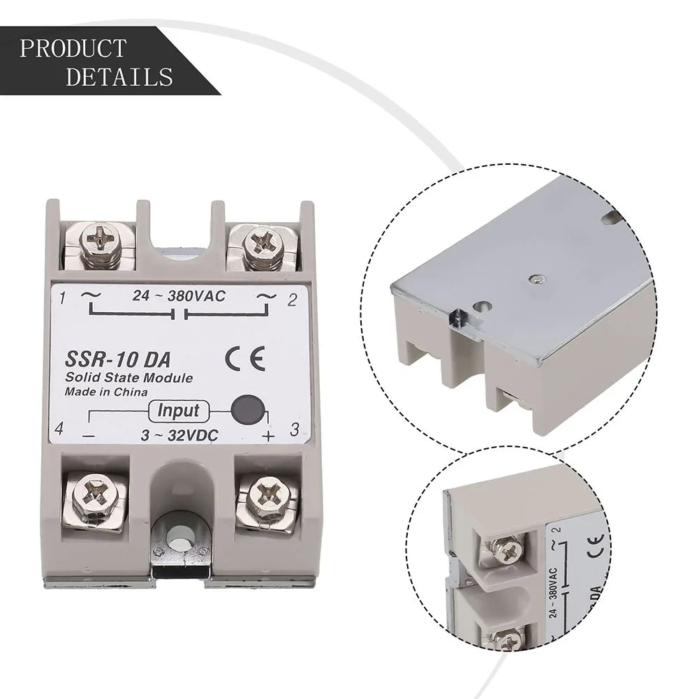 Single Phase Solid State Relay SSR-10DA DC Controlled AC Single-phase Solid State Relay 10A DC-AC Relay 3-32V DC To 24-380V AC