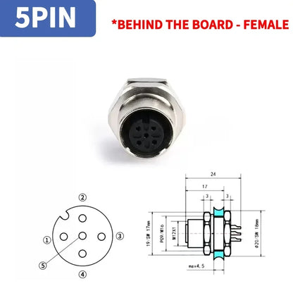 M12 4Pin 5 8Pin Sensor Connector Panel Back Mount Waterproof Flange Socket Threaded Coupling Male Female A Code Connectors