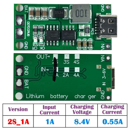 Multi-Cell 2S-4S Type-C Boost Charger Step-Up Module for 7.4V-16.8V LiPo and Li-Ion 18650 Batteries