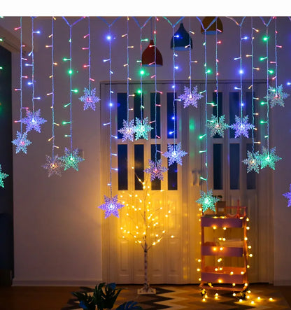 2026 Xmas Wedding Party Decoration 3.2M Christmas Snowflakes LED String Lights Flashing Fairy Curtain Waterproof
