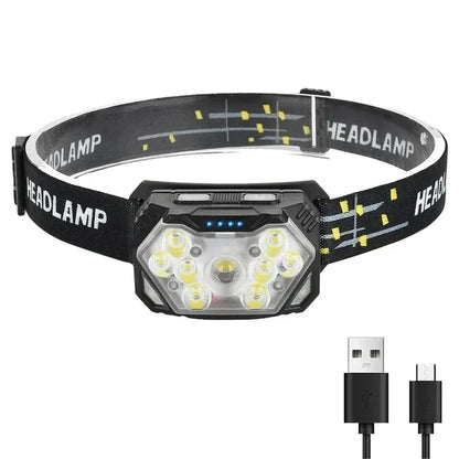 9 Led Strong Light Headlamp USB Rechageable Motion Sensor Headlight Portable Fishing Camping Outdoor Head Lamp Work Flashlight