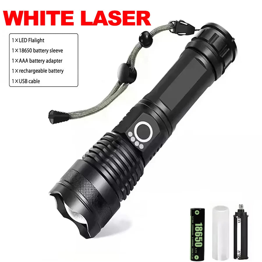 LED+COB Ultra Bright Flashlight Rechargeable 5mode Lamp Aluminum Alloy Zoomable Light Tactical Torch for Outdoor Camping Fishing