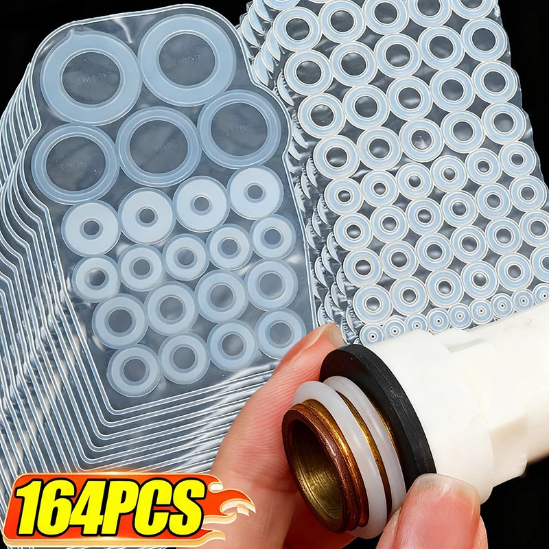 Silicone Flat Washers — Universal Leak-Proof Circular Seal Gaskets Hose Sealing Repair Kit 22/164pcs