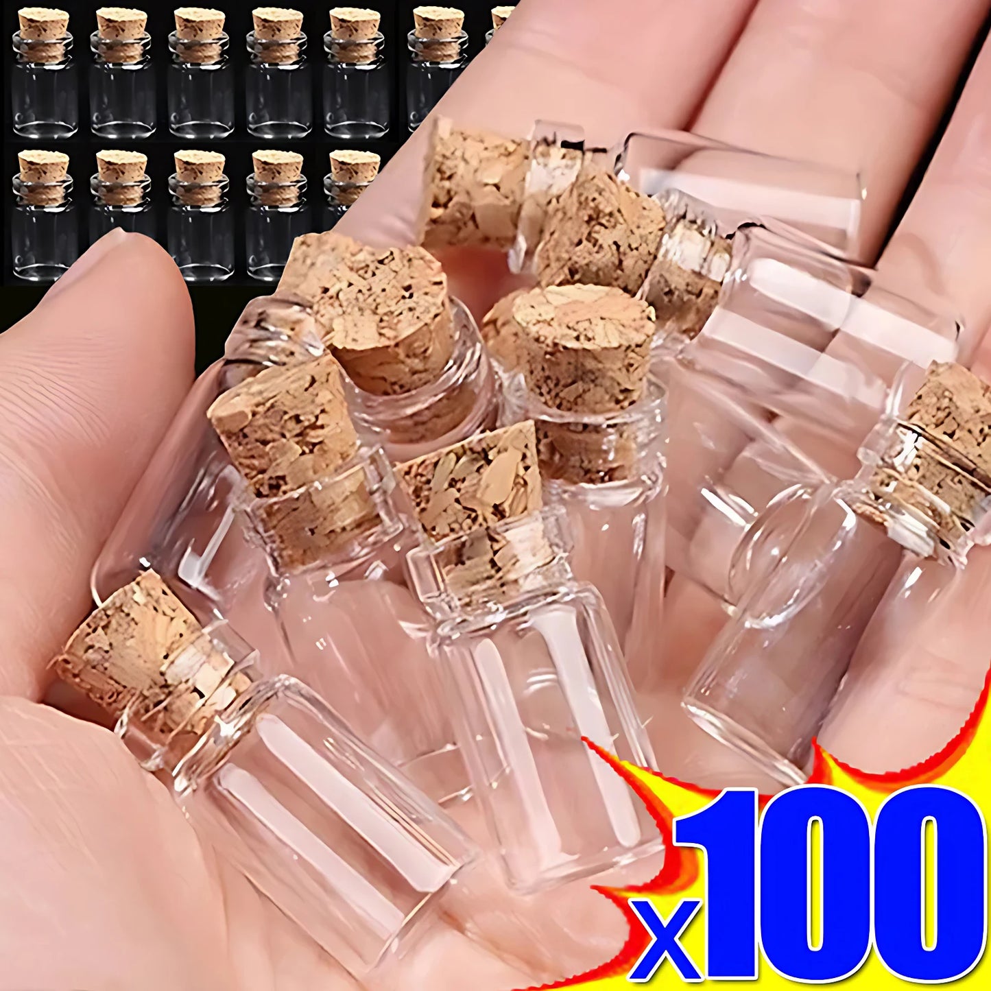 10/100Pcs Mini Clear Glass Bottles with Cork Stopper, Message Bottles for Wedding, Birthday, Party Decoration, DIY Jars, Vials, Gifts