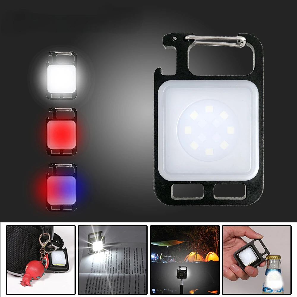 Mini Portable Multifunction Keychain Flashlight 4 Light Modes Built In Battery USB Rechargeable Strong Magnetic Work Light