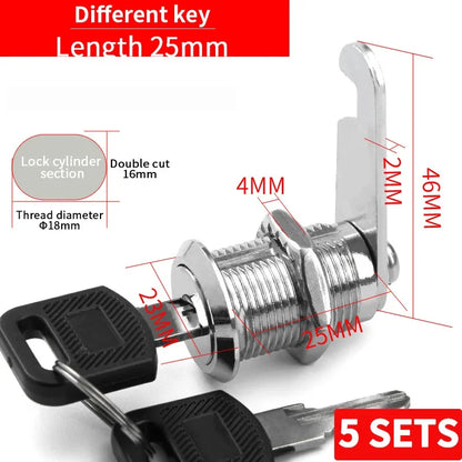 Cabinet Cam Lock Set Two-Sided Keyed Alike 16MM-30MM Cylinder Cam Locks for Mailbox File Drawer Compartment