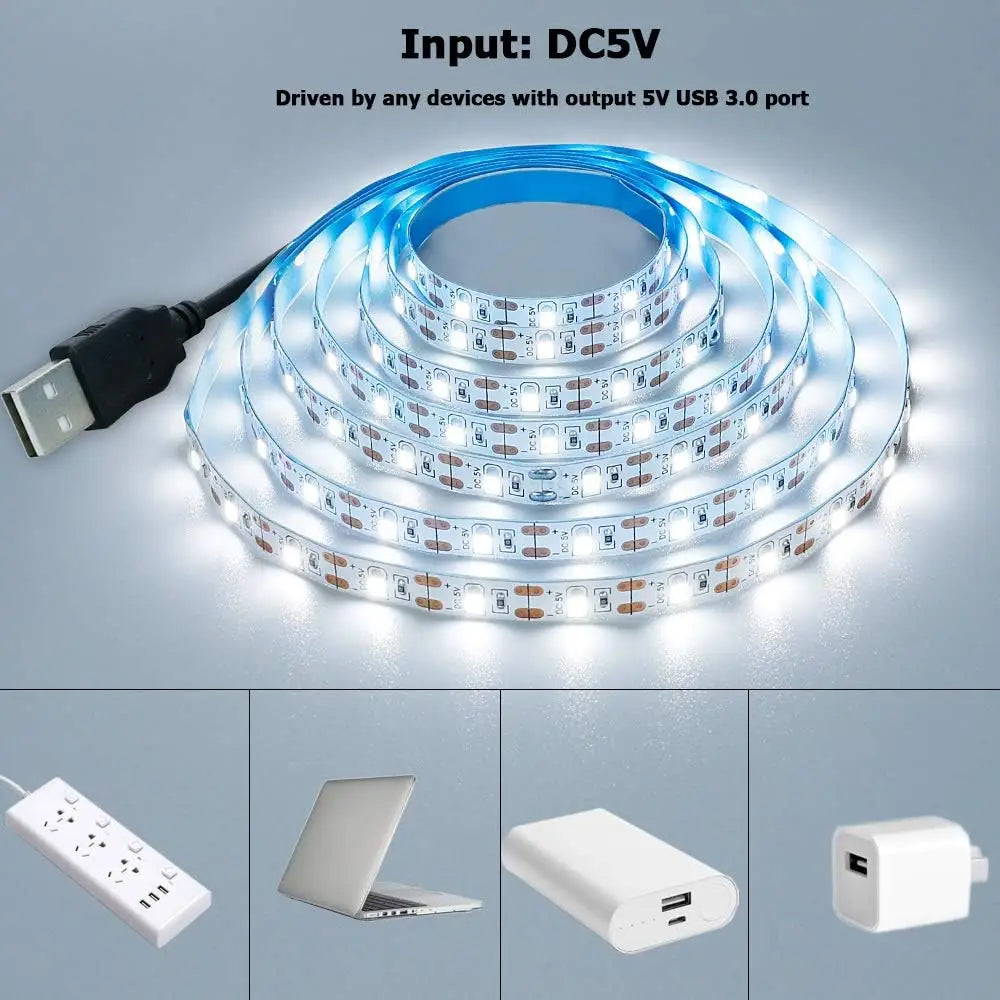 1~5m DC 5V USB LED Strip Warm White/White 2835 LED Strip Light TV Background Lighting Tape Home Decor Lamp LED Light