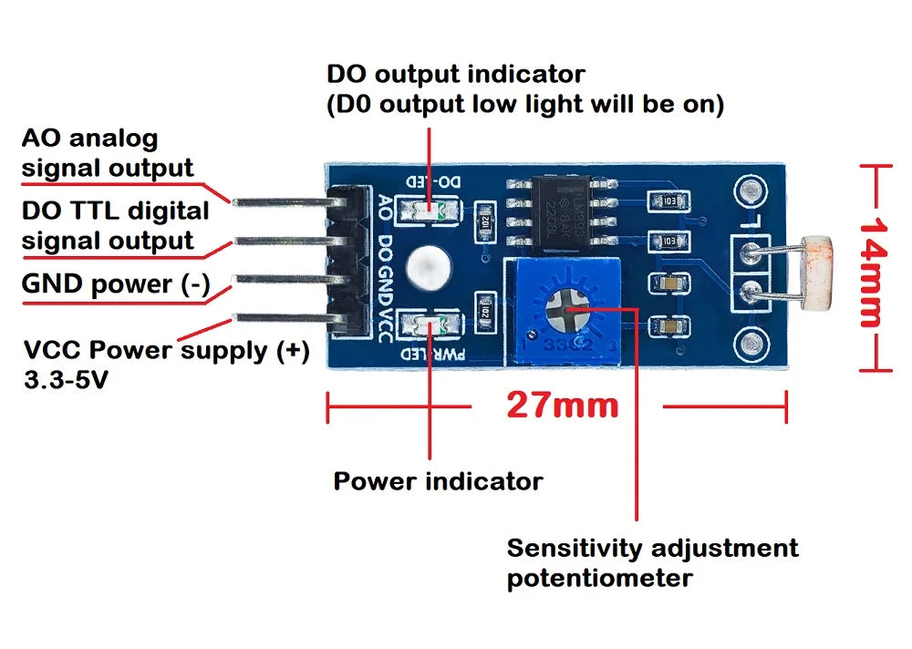 Photosensitive Sensor Module 4-Pin 3.3-5V Photoresistor Light Detection Module for Arduino