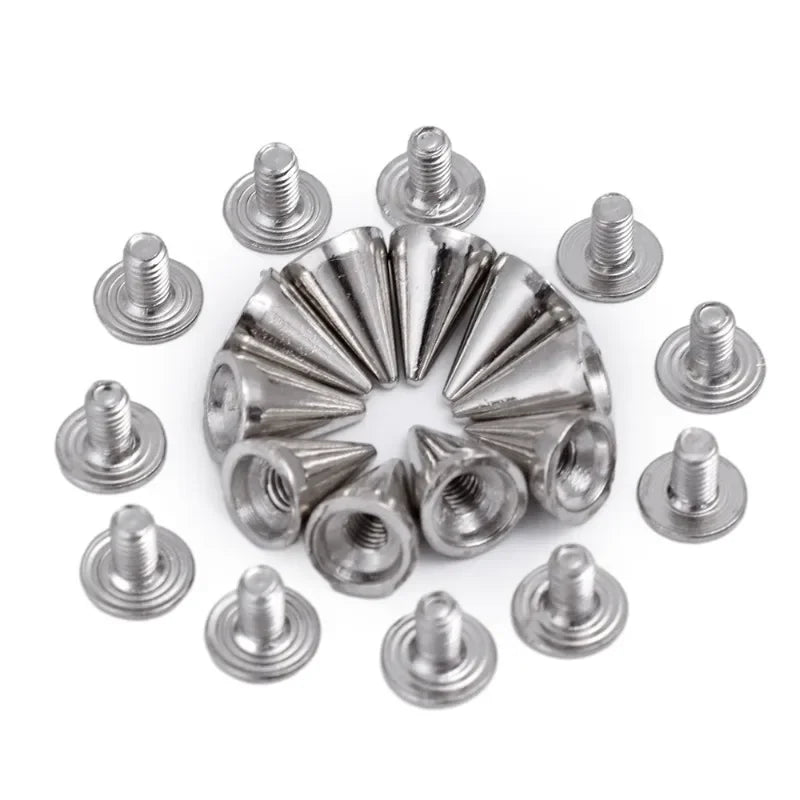 Punk Rivet Cone Spikes Screwback Studs — Silver Metal Rivets for Clothes Bag Shoe Leather Belt DIY Handcraft 10–100pcs