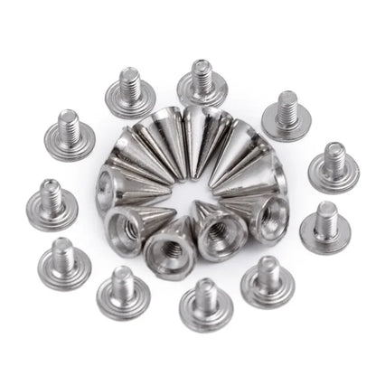 Punk Rivet Cone Spikes Screwback Studs — Silver Metal Rivets for Clothes Bag Shoe Leather Belt DIY Handcraft 10–100pcs