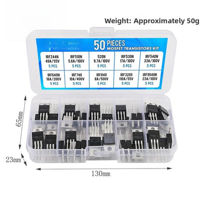 50pcs TO-220 Series MOS Transistors Kit IRFZ44N IRF510N IRF540N IRF3205 IRF9540N 55V To 500V For IRFZ44N IRF540N And IRF3205