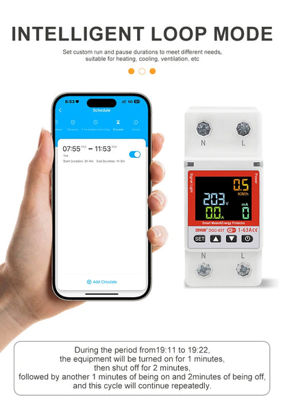2P WiFi Smart Circuit Breaker DGC-63T, Remote Control 1-63A Adjustable Switch, Timer, Voltage, Current, Temperature, Leakage Protection