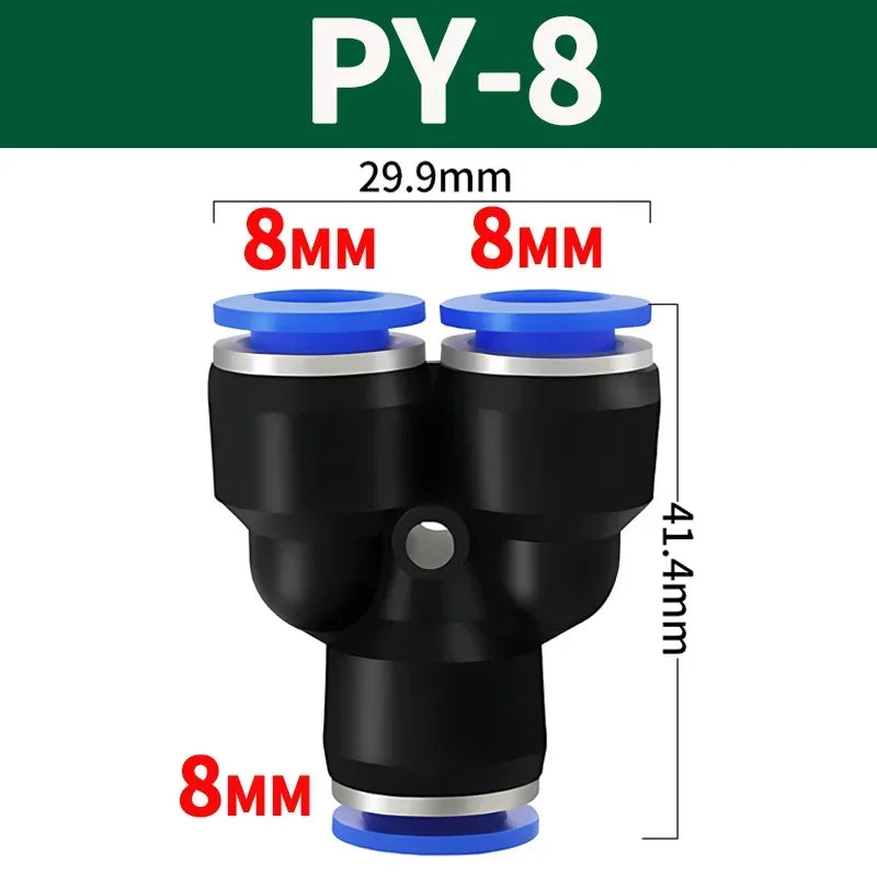 Pneumatic Push-to-Connect Fittings Kit Y W Shaped Air Water Oil Hose Connectors for Nylon Polyurethane Tubing