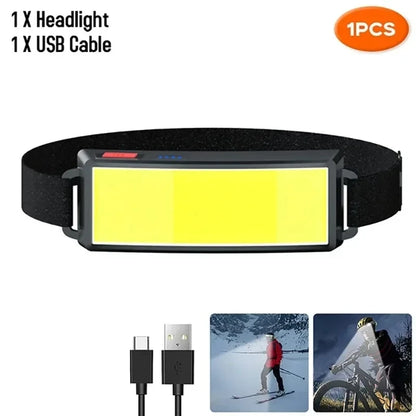Powerful LED Sensor Headlamp USB Rechargeable Head Torch with Built-in Battery