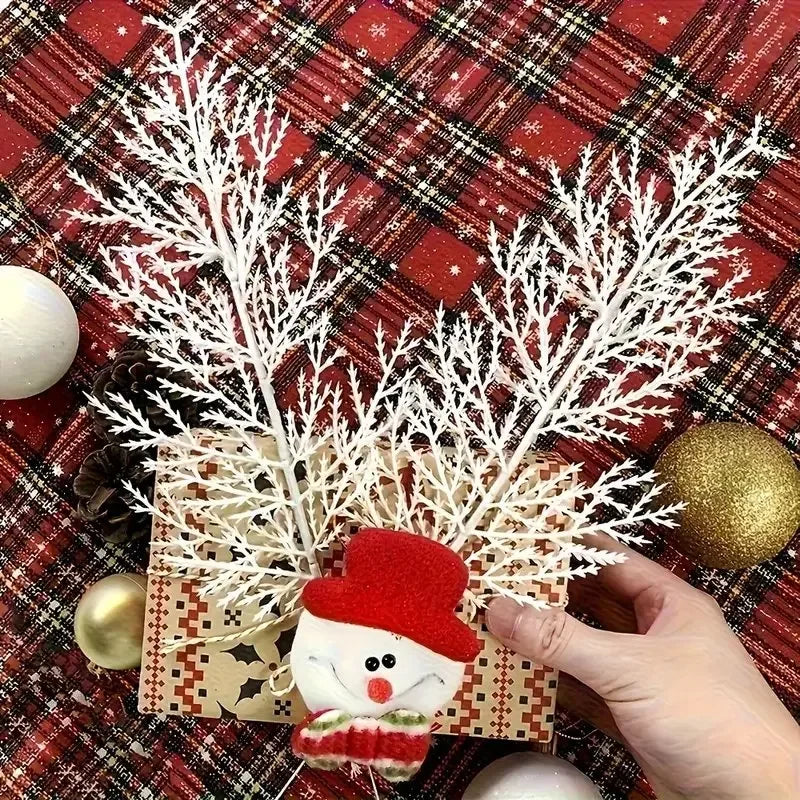 Christmas Artificial Pine Needles Branches White Fake Pine Branches Plants Party Wreath DIY New Year Gifts Table Decor