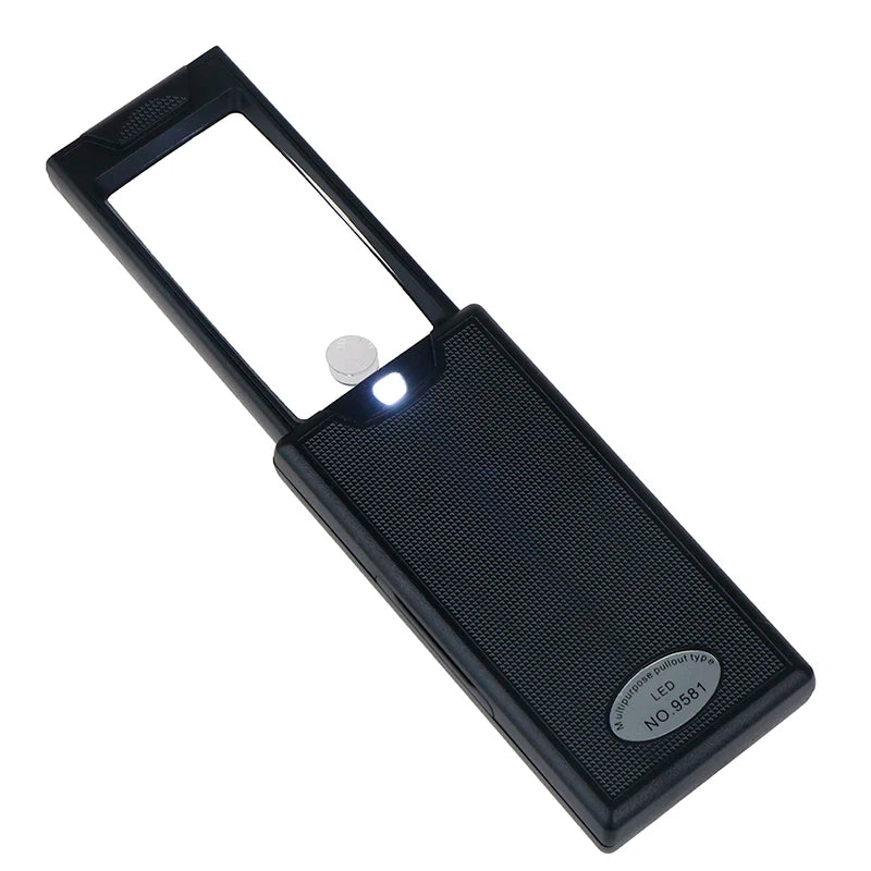 New Portable Pullout Illuminated LED Glass Magnifier with 3 LED Lights 2.5x 45x